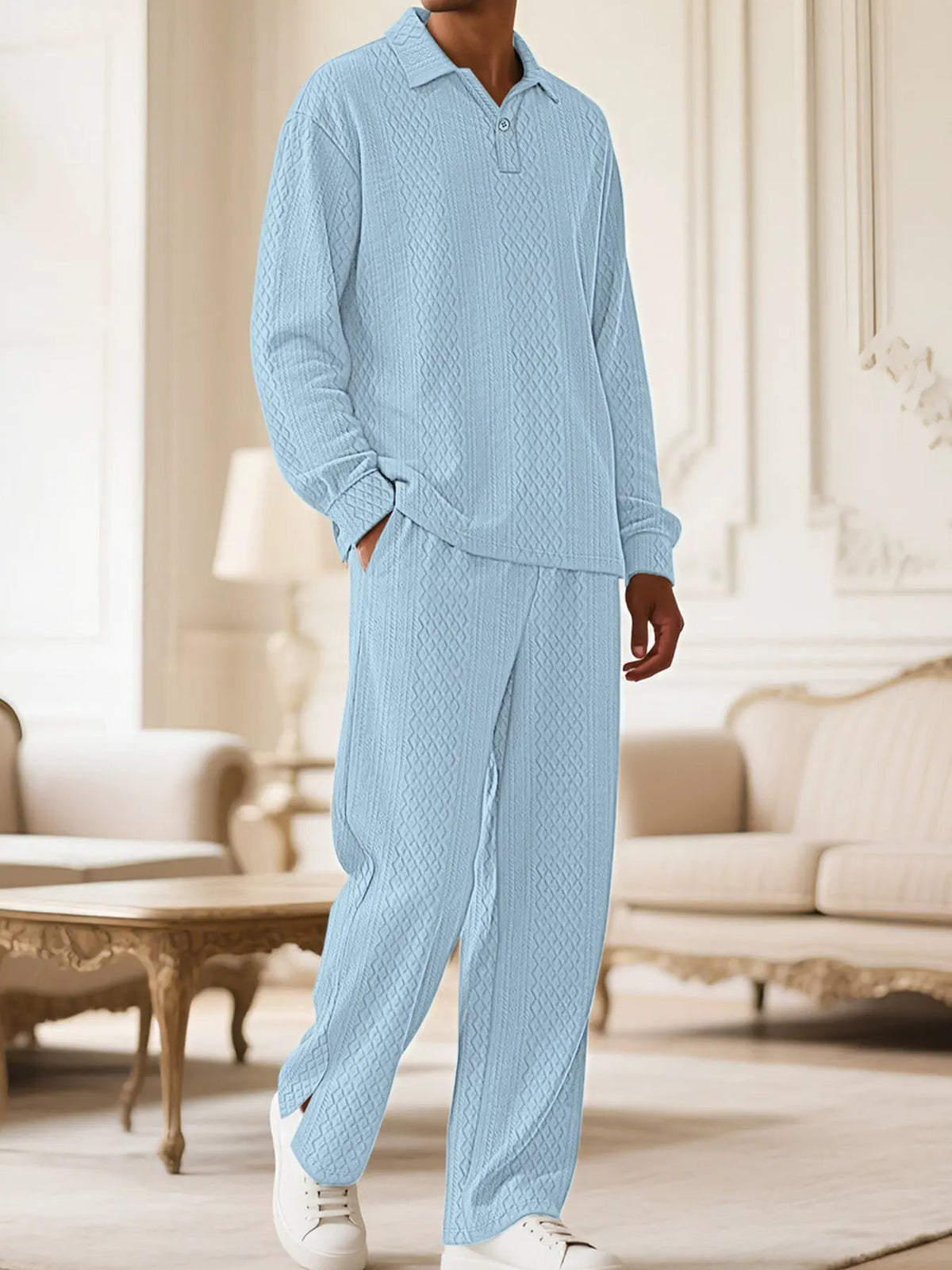 Men's Full Size Textured Long Sleeve Top and Pants Set Plus Size by Partner Label