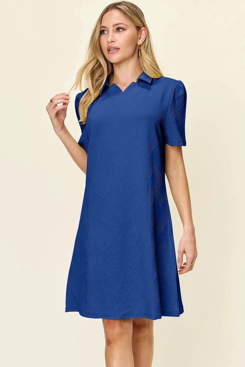 Double Take Full Size Texture Collared Neck Short Sleeve Dress by Double Take