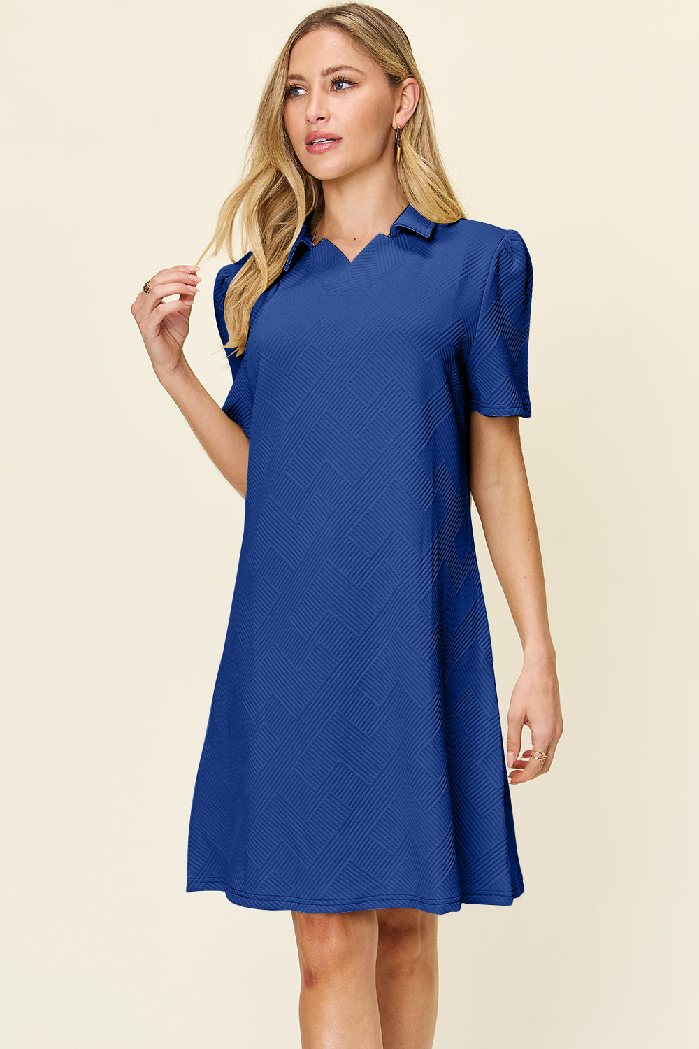 Double Take Full Size Texture Collared Neck Short Sleeve Dress by Double Take