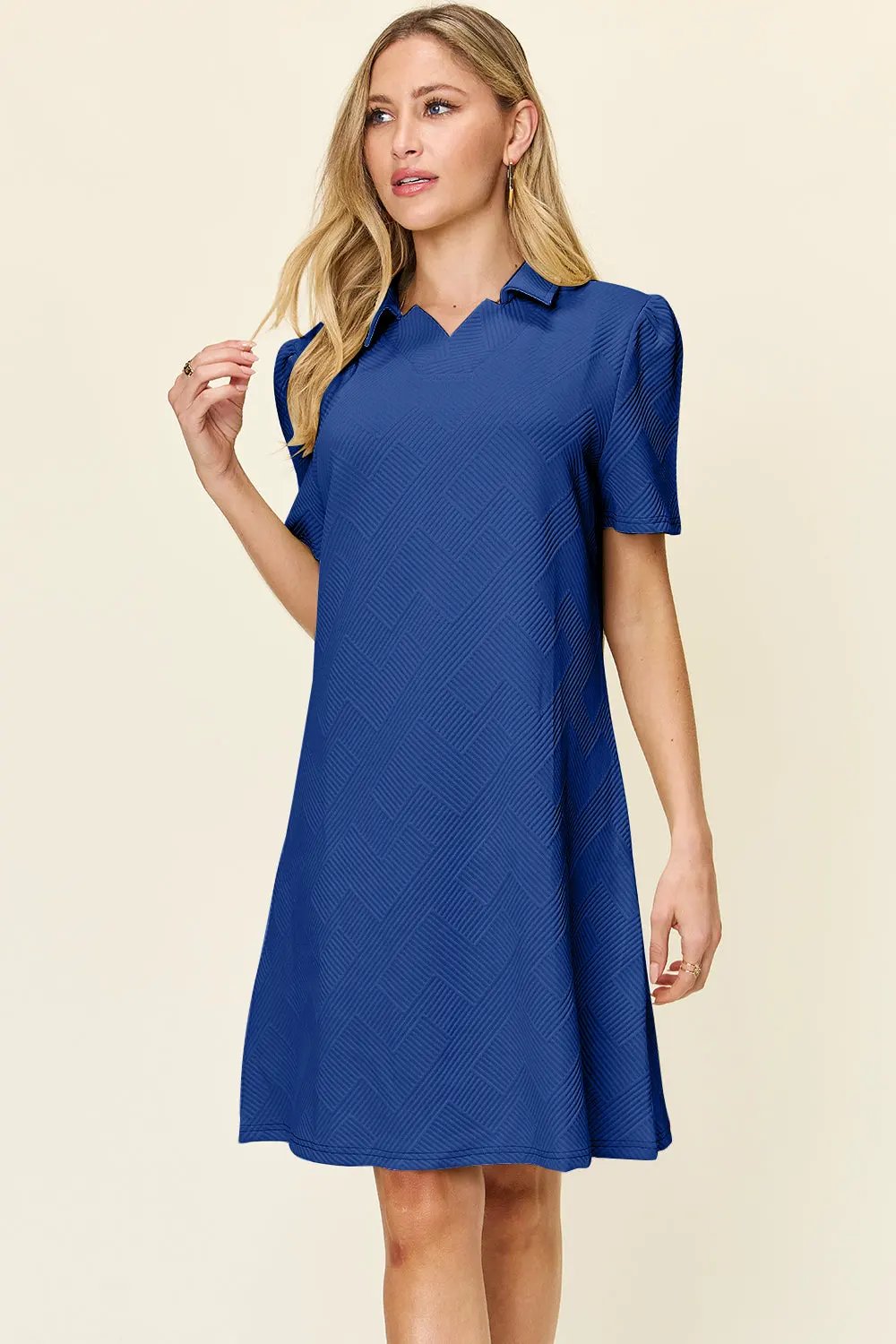 Double Take Full Size Texture Collared Neck Short Sleeve Dress by Double Take