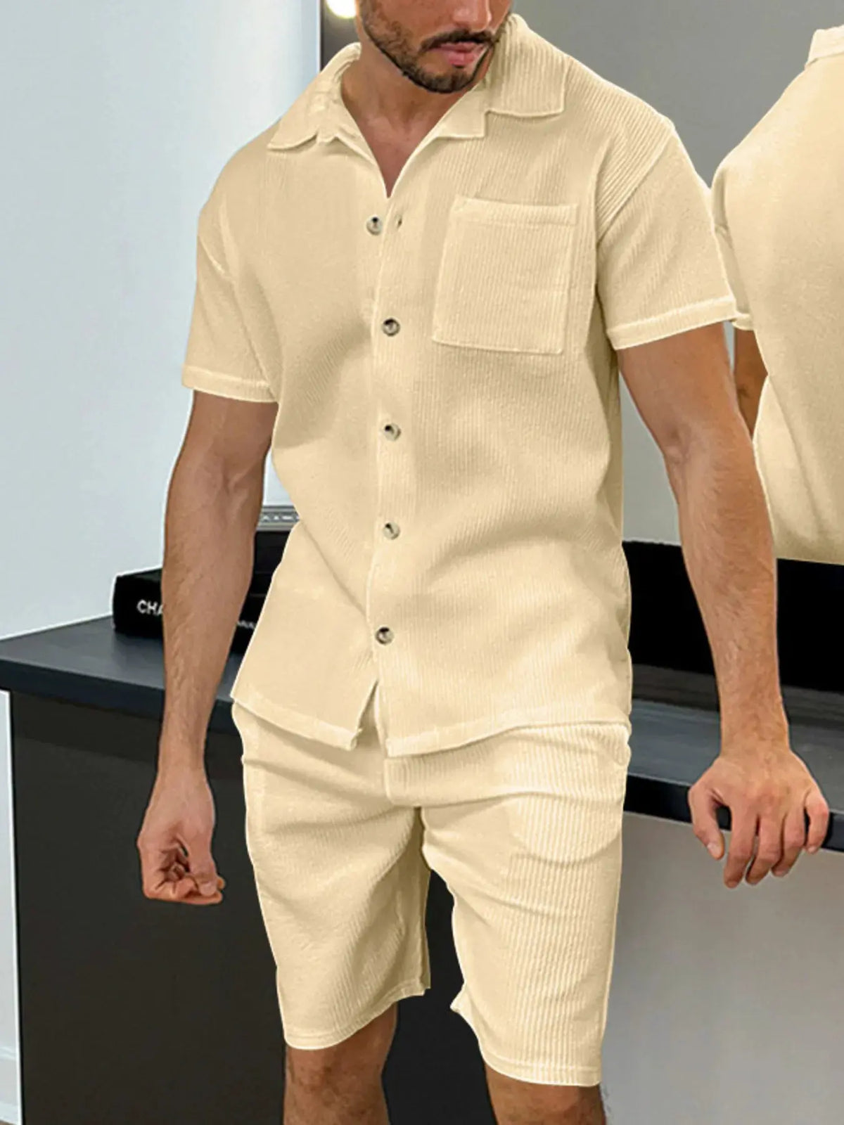 Men's Full Size Button Up Top and Shorts Set Plus Size by Trendsi