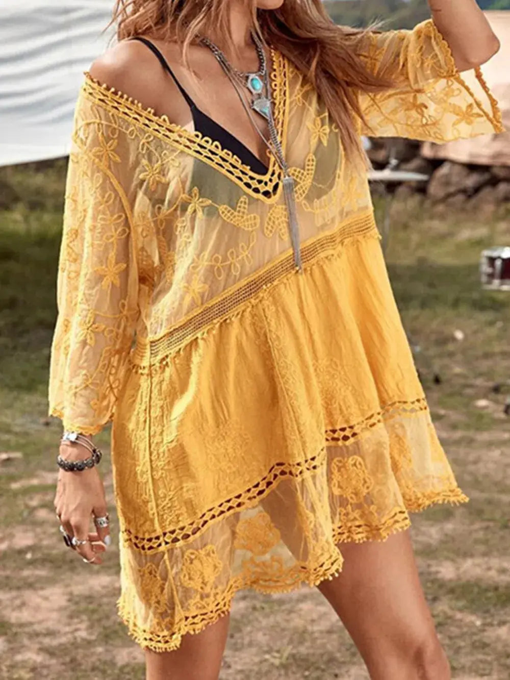 Lace Detail Plunge Cover-Up Dress by Partner Label