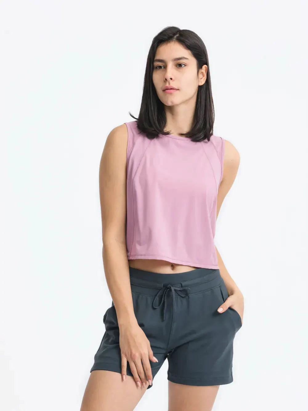 Millennia Round Neck Cropped Active Tank by Millennia