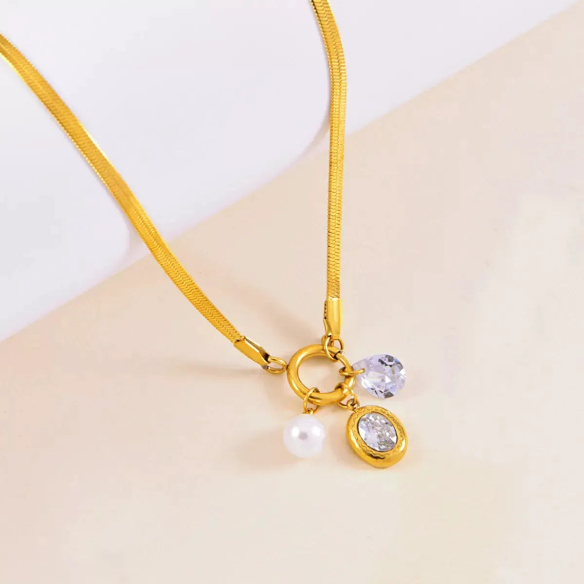 18K Gold-Plated Herringbone Chain Necklace by Partner Label
