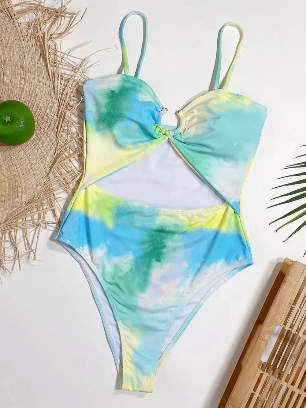 Cutout Tie-Dye Spaghetti Strap One-Piece Swimwear by Partner Label