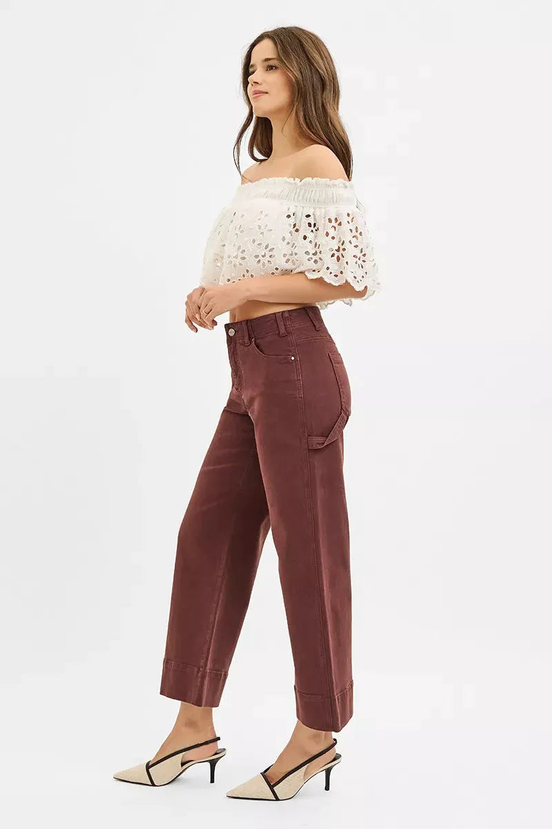 RISEN Tummy Control High Rise Crop Wide No Waist Band Pants by RISEN