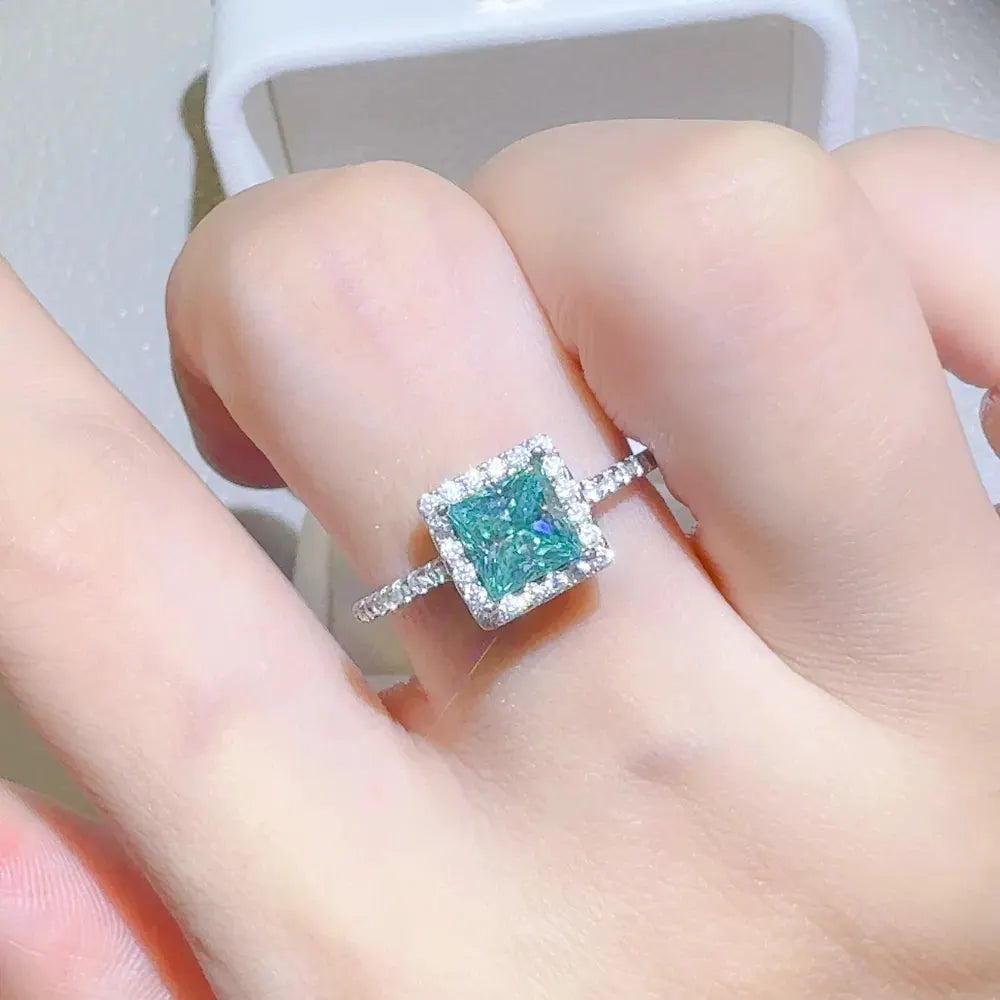 2 Carat 925 Sterling Silver Moissanite Square Shape Ring by Partner Label