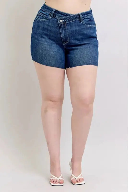 Judy Blue Full Size High Waist Criss-Cross Waistband Denim Shorts Plus Size by Judy Blue