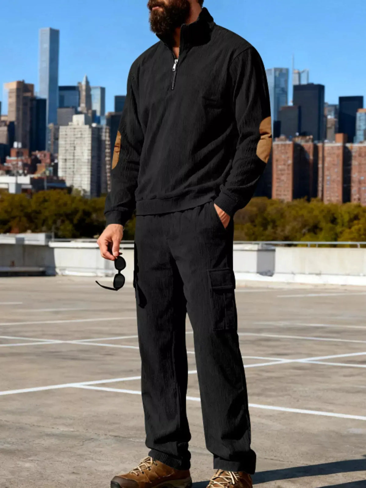 Men's Full Size Casual Long Sleeve Top & Pants Set Plus Size by Partner Label
