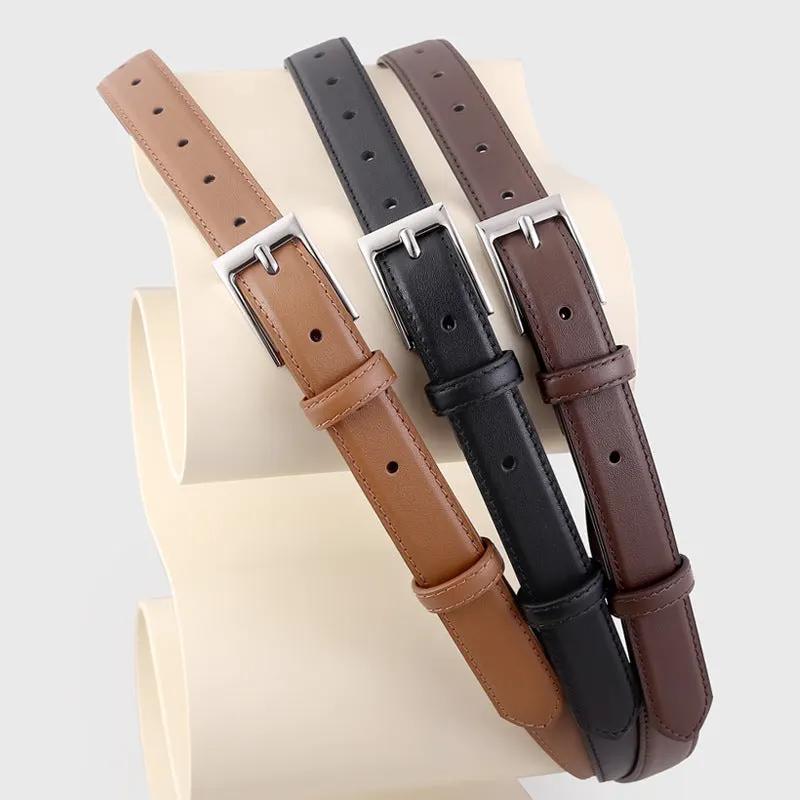 Classic Leather Skinny Belt with Silver Buckle by Trendsi