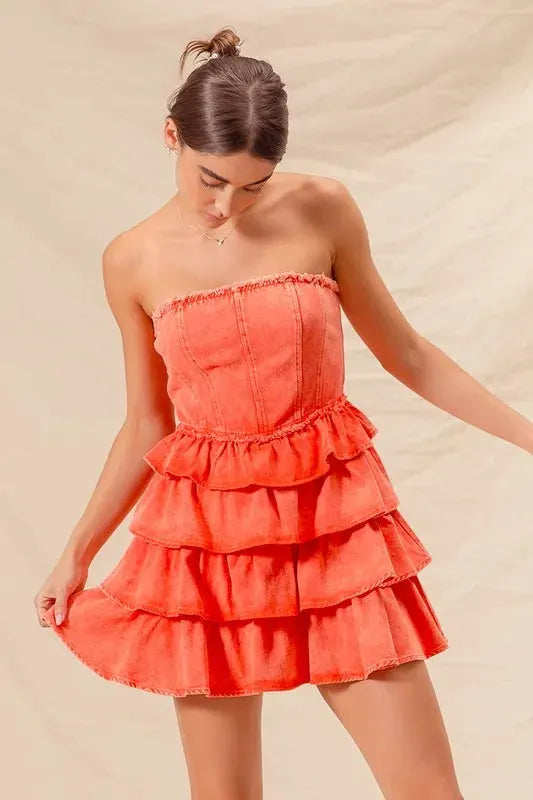 SO ME Strapless Ruffle Layered Game Day Cheer Up Dress by SO ME