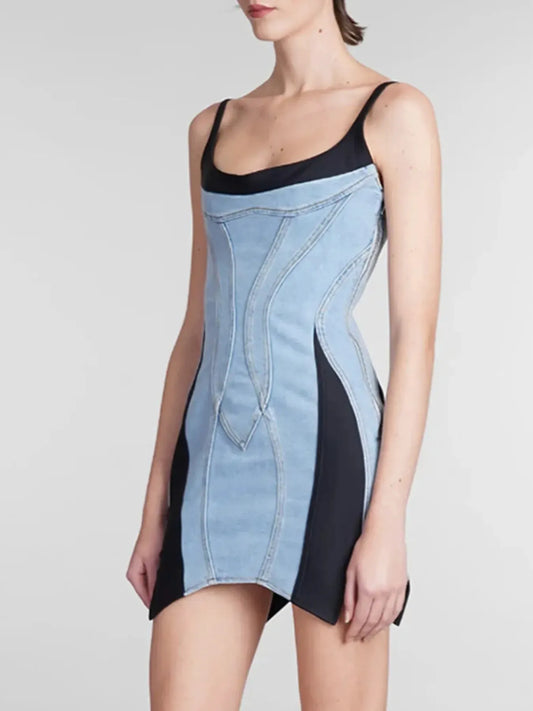 Contrast Adjustable Strap Denim Dress by Partner Label