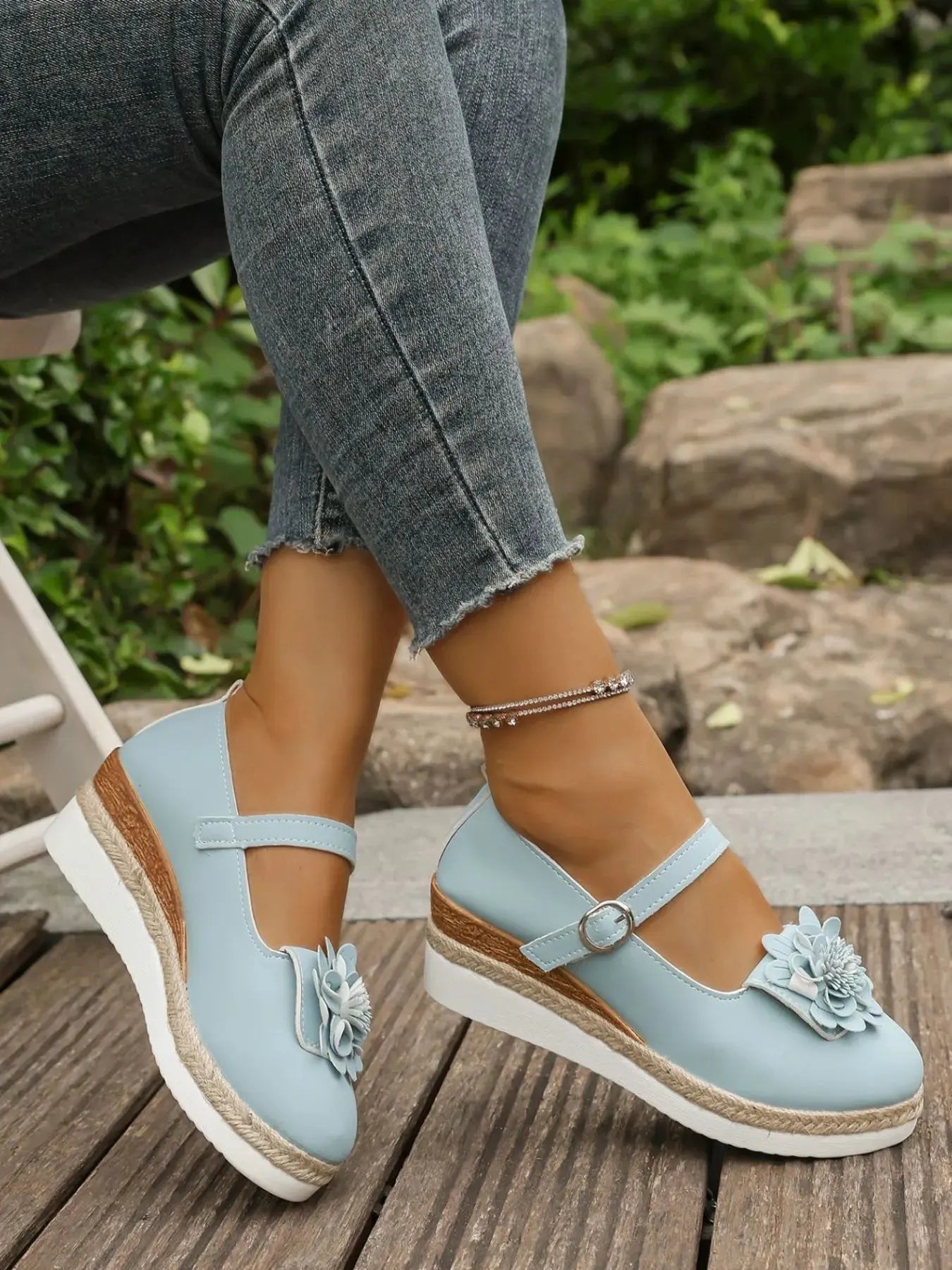 Flower Embellished Mary Jane Loafers by Partner Label