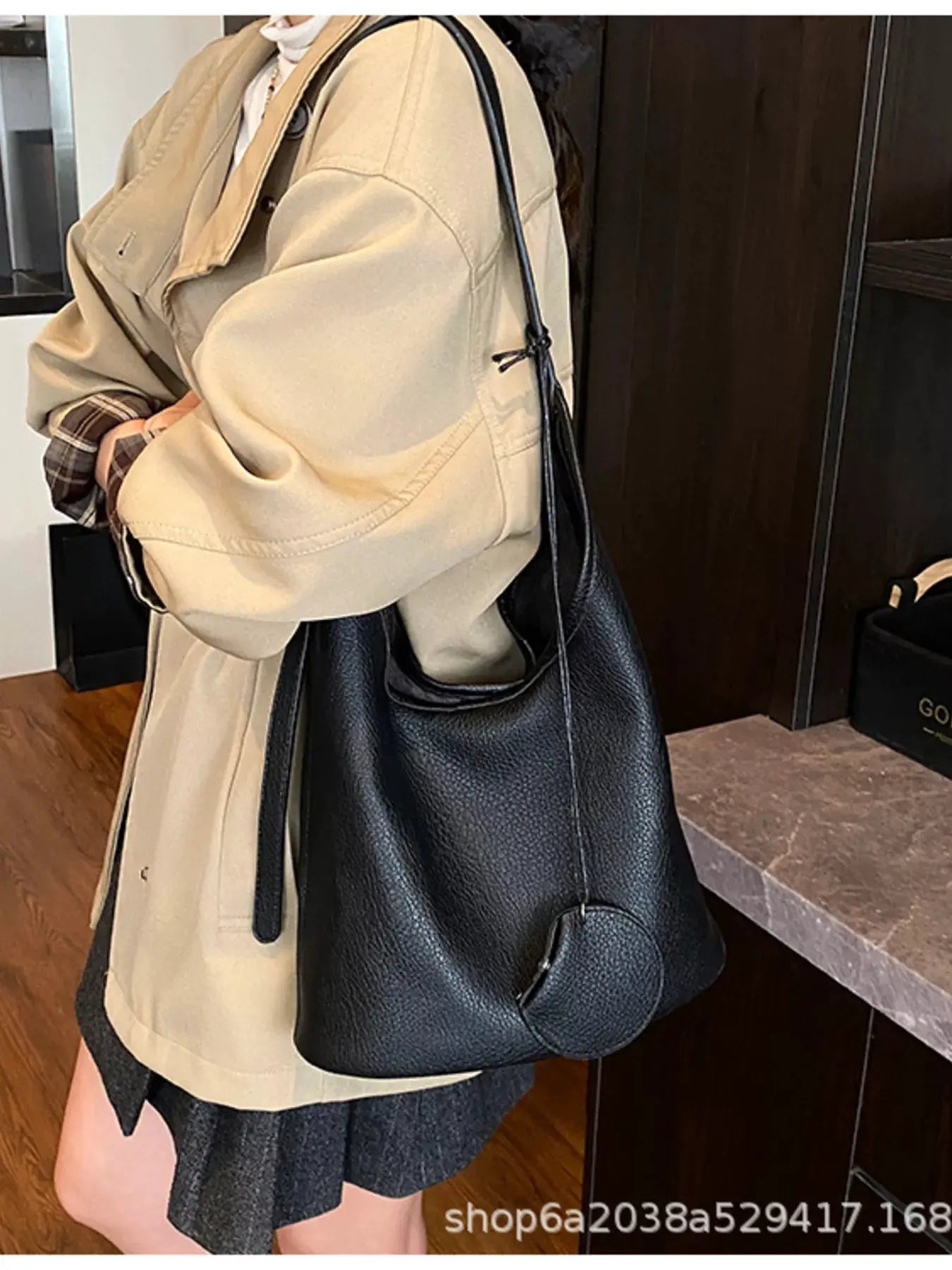 Solid Color Leather Handbag by Partner Label