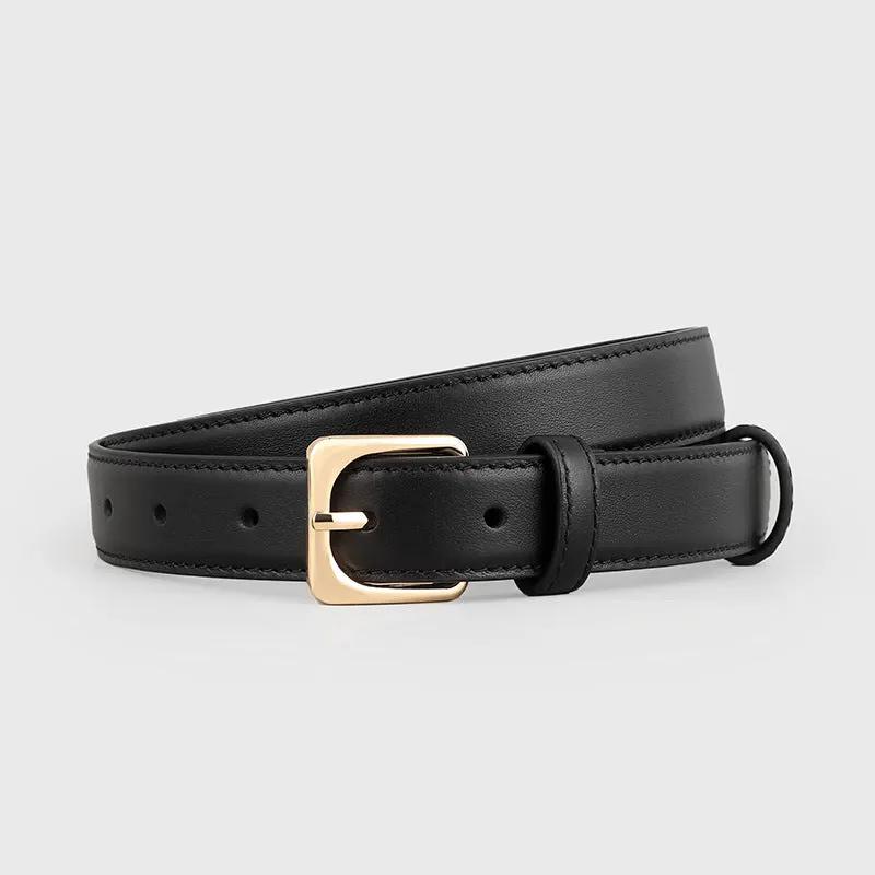 Classic Leather Belt with Golden Buckle by Trendsi