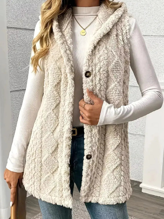 Button‑Down Sherpa Hooded Vest Coat | Partner Labels Selection by Partner Label