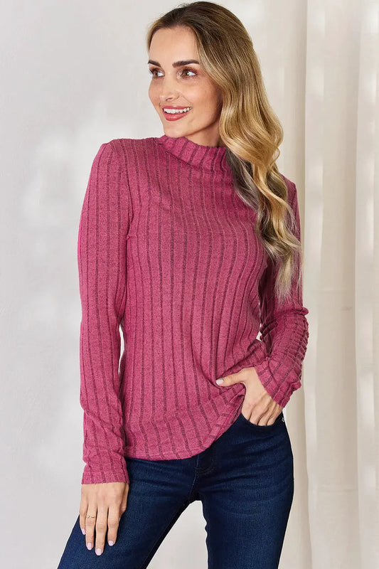 Basic Bae Full Size Ribbed Mock Neck Long Sleeve T-Shirt by Basic Bae