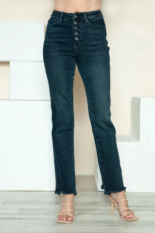 Judy Blue Full Size Button Fly Hem Destroy Straight Jeans by Judy Blue
