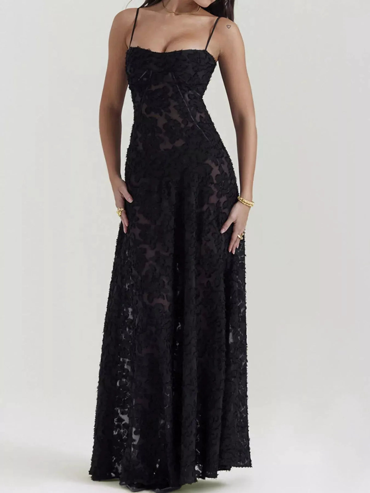 Lace Spaghetti Strap Maxi Dress by Partner Label