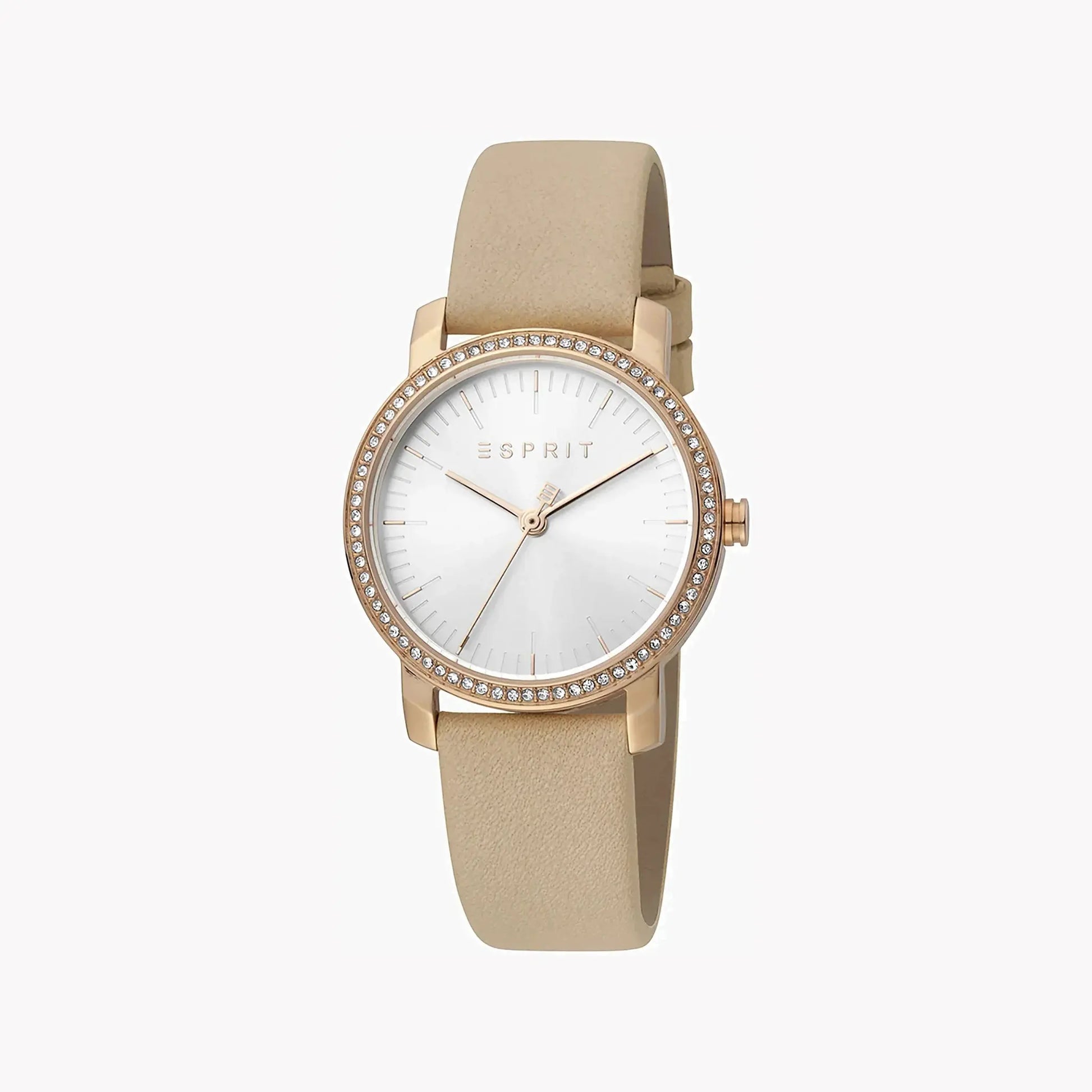 Esprit Women's Beige Leather Watch, Silver Dial | Es1l196m0045 by ESPRIT