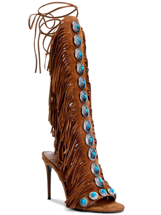 Fringe Lace Up High Heel Sandal by Partner Label