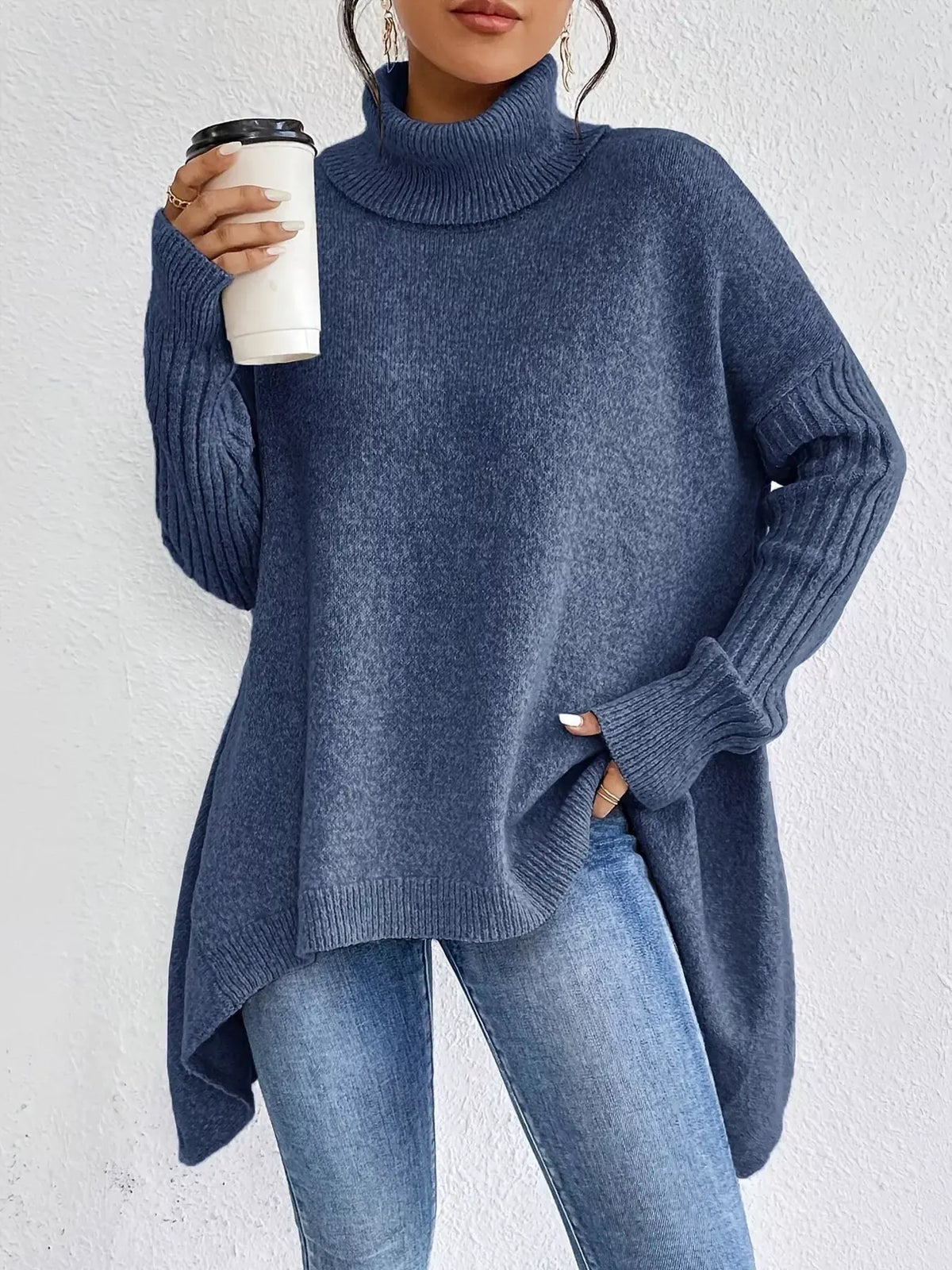 Turtleneck High‑Low Hem Sweater | Partner Labels Selection by Partner Label