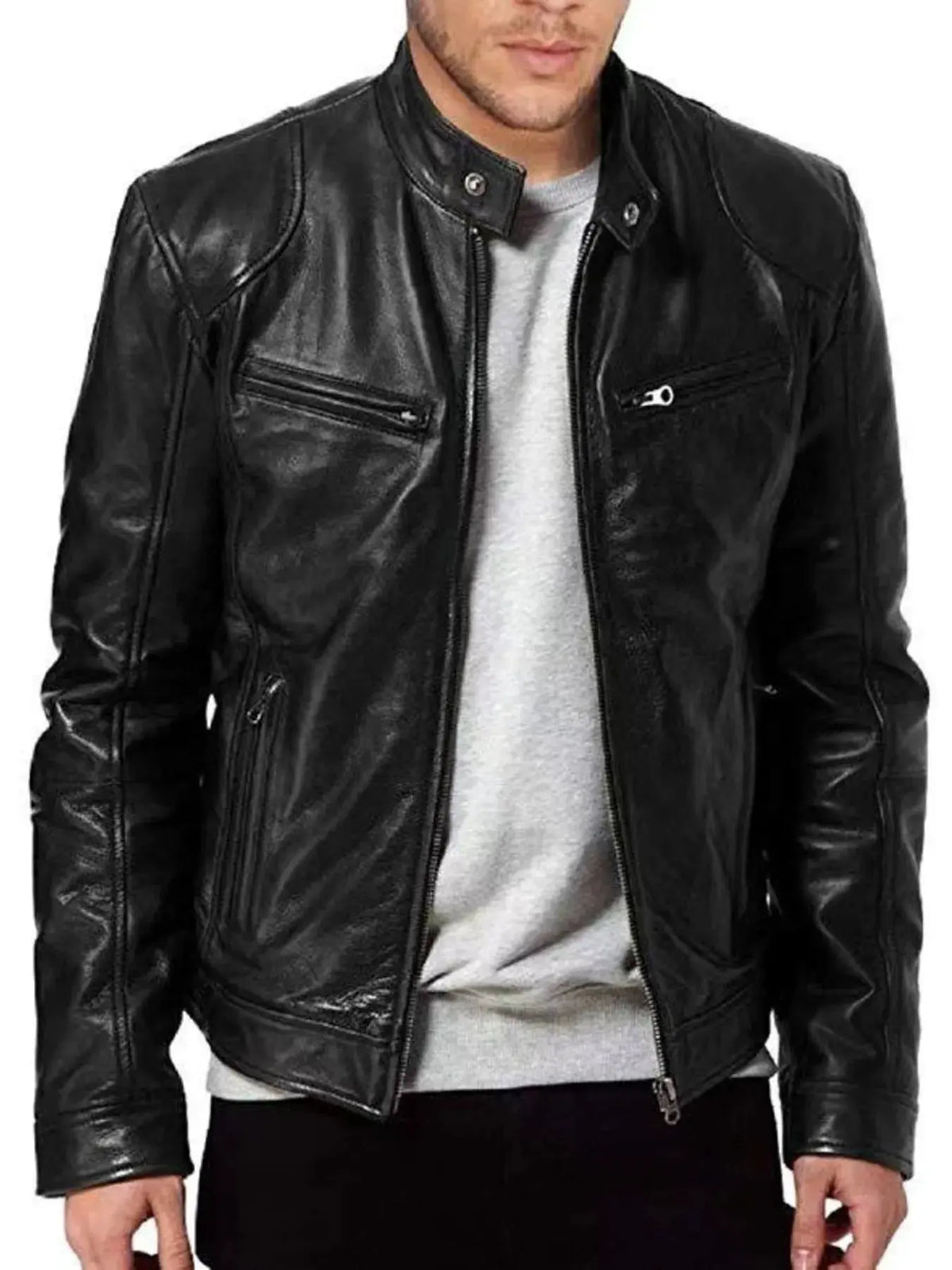 Men's Full Size Leather Biker Jacket with Zipper Pockets Plus Size by Trendsi