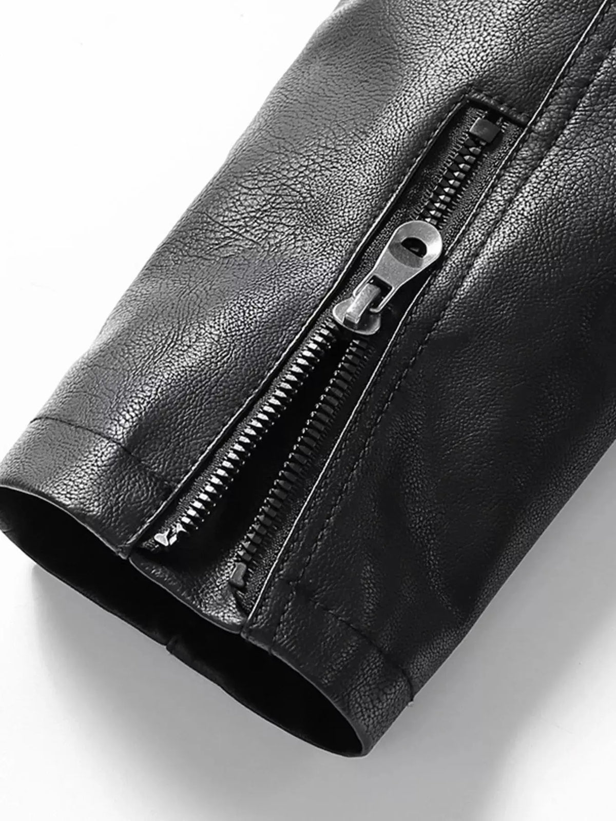 Men's Zip Up Long Sleeve Leather Jacket by Trendsi