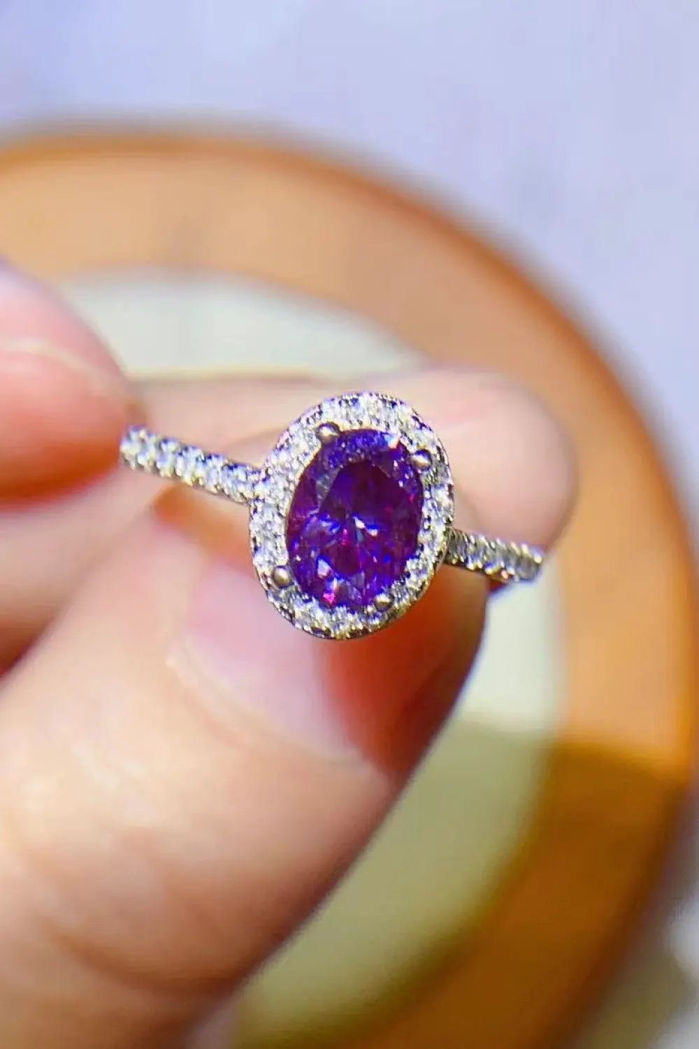 925 Sterling Silver 1 Carat Purple Moissanite Ring by Partner Label