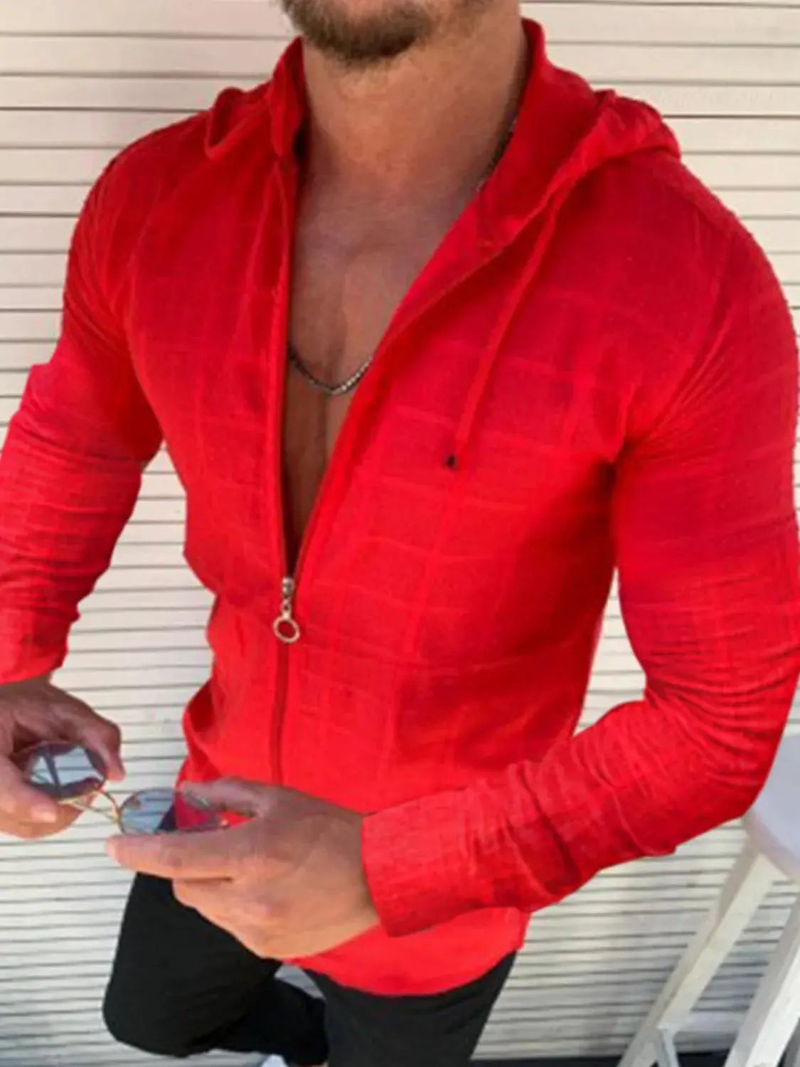 Men's Full Size Zip Up Long Sleeve Hooded Top Plus Size by Trendsi