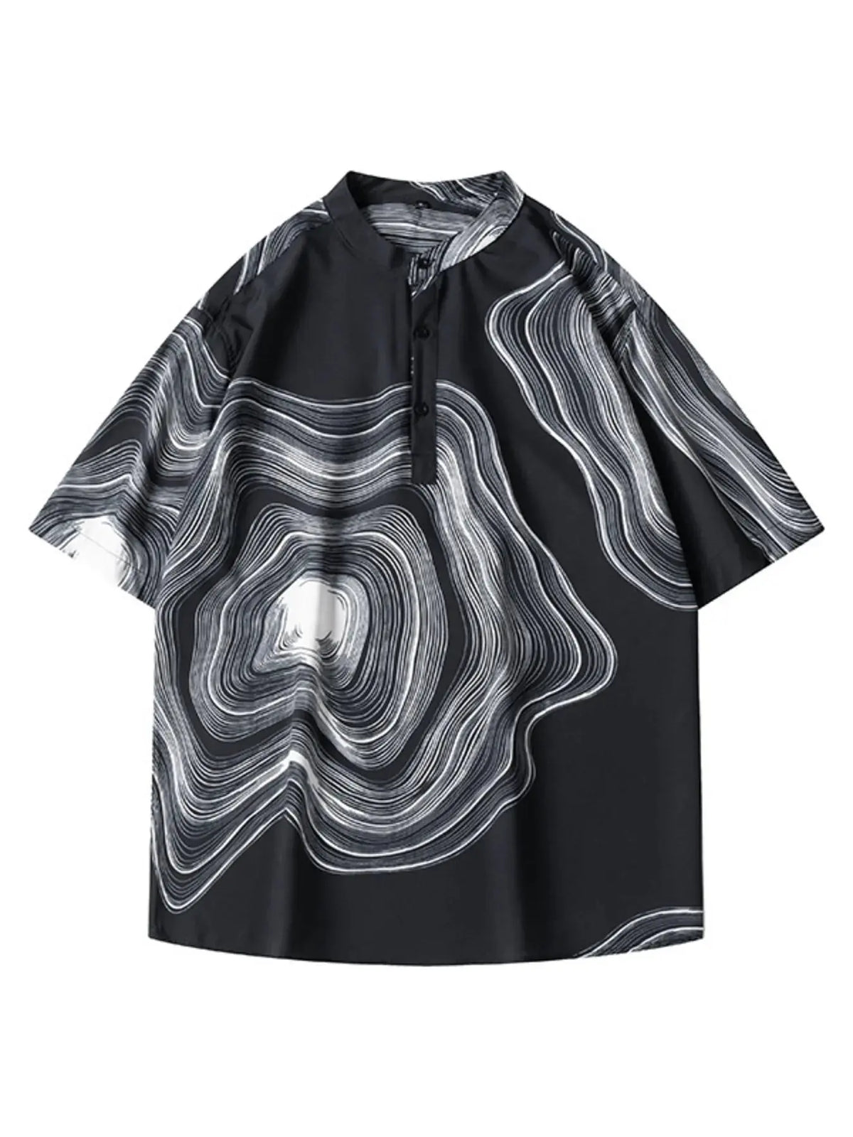 Men's Plus Size Abstract Wave Print Short Sleeve Blouse by Trendsi