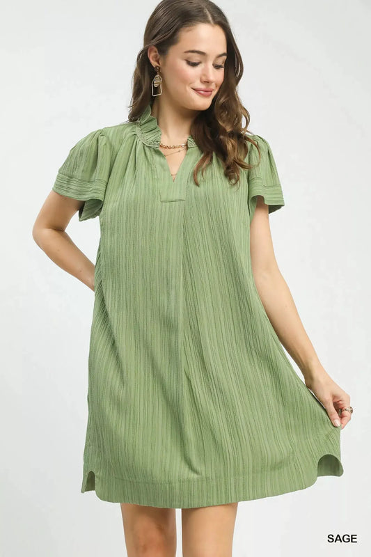 Umgee Flutter Sleeve V-Neck Shift Dress by Umgee