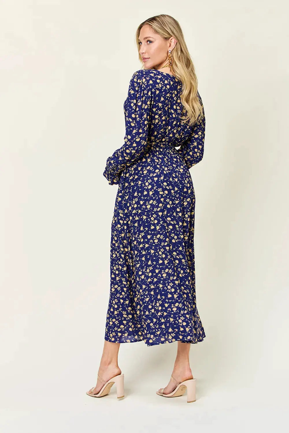 Double Take Full Size Tie Back Flounce Sleeve Dress by Double Take