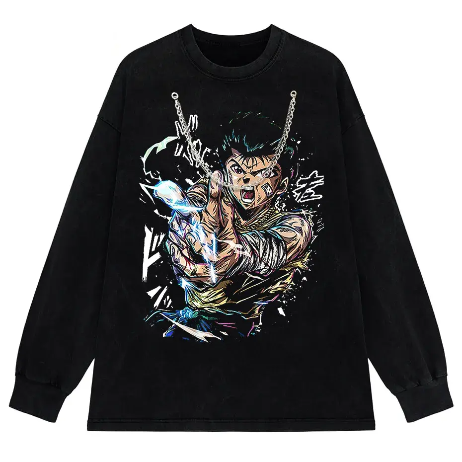 Hip Hop Vintage Washed T-Shirt Men Japanese Anime Boy Graphic Harajuku Streetwear Cotton Summer Tee by Vimost Shop