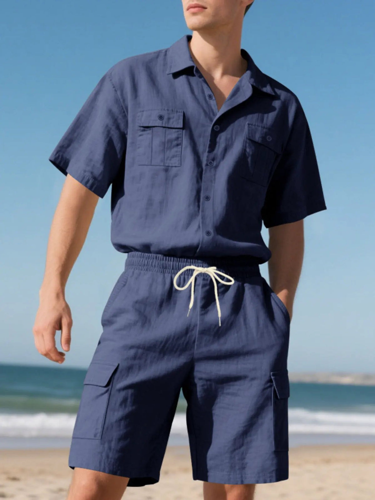 Men's Full Size Button Up Shirt and Shorts Set Plus Size by Trendsi