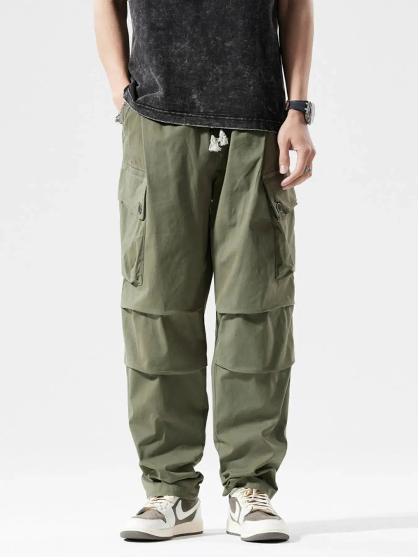 Men's Full Size Loose Fit Multi-Pocket Cargo Pants Plus Size by Partner Label