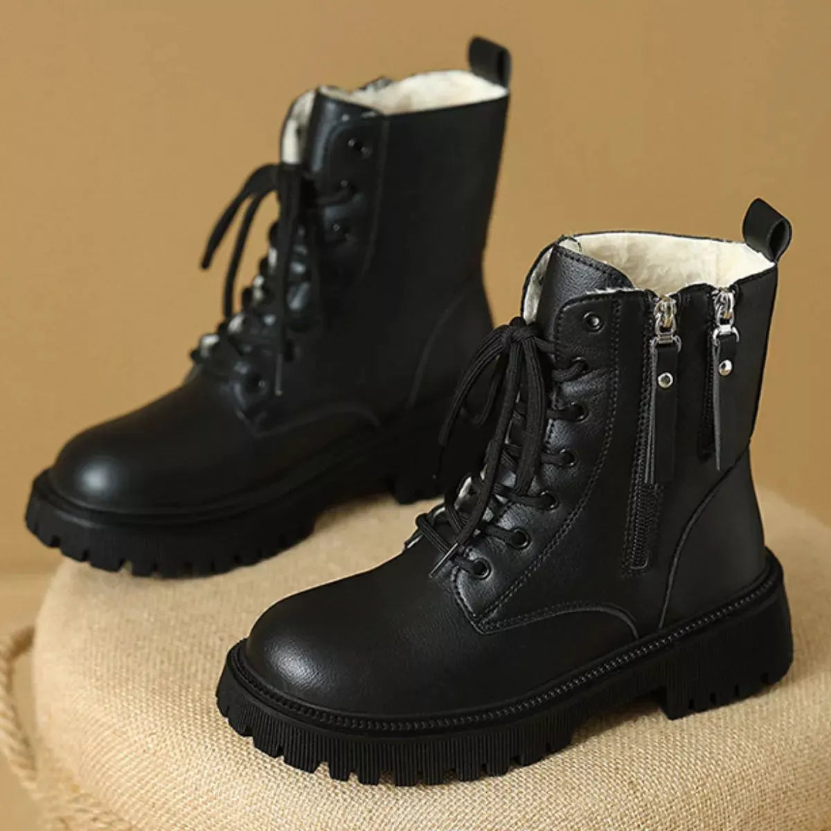 Lace-Up Ankle Combat Boots by Partner Label