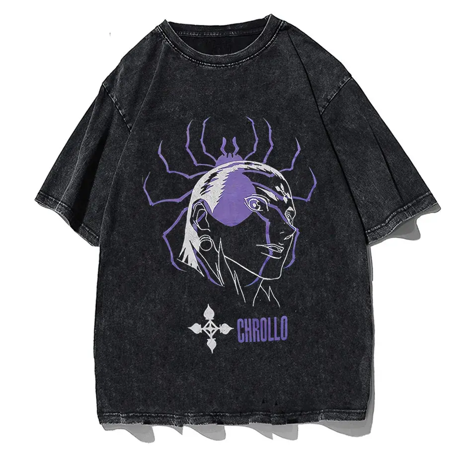 Vintage Washed Hunter x Hunter Chrollo Phantom Troupe Anime T-Shirt Men Harajuku Tee by Vimost Shop