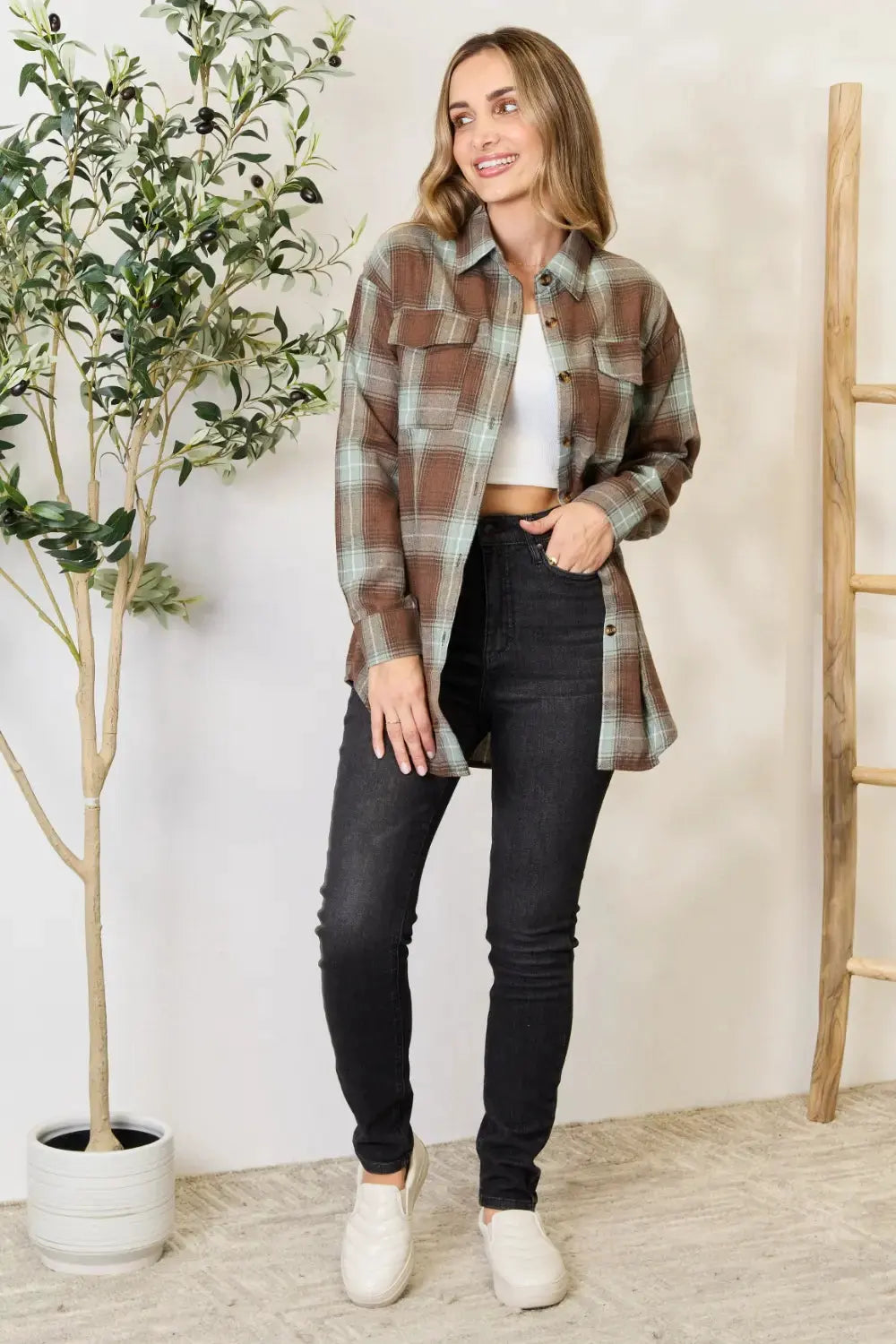 Mandy Plaid Dropped Shoulder Shirt by Mandy