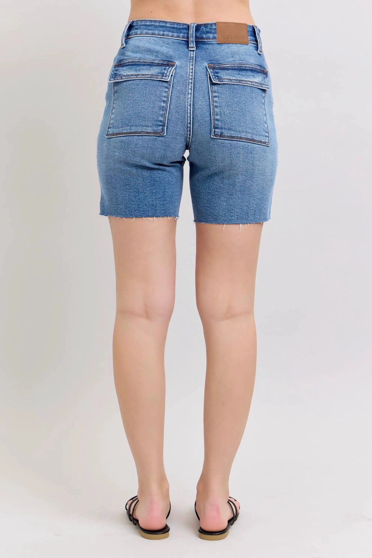 Judy Blue Full Size Mid Rise Bermudas Denim Shorts W/ Back Flap Pockets Plus Size by Judy Blue