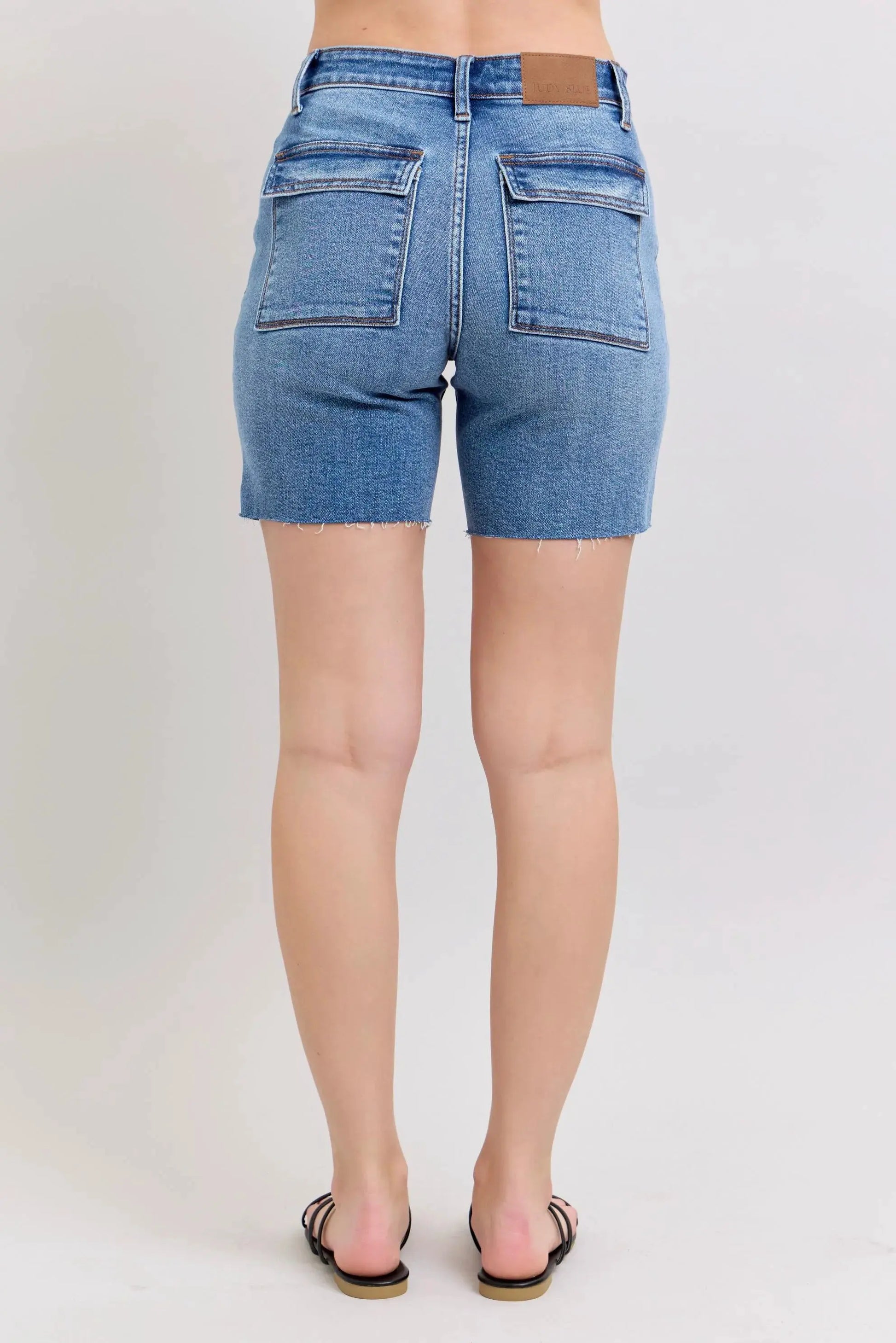Judy Blue Full Size Mid Rise Bermudas Denim Shorts W/ Back Flap Pockets Plus Size by Judy Blue