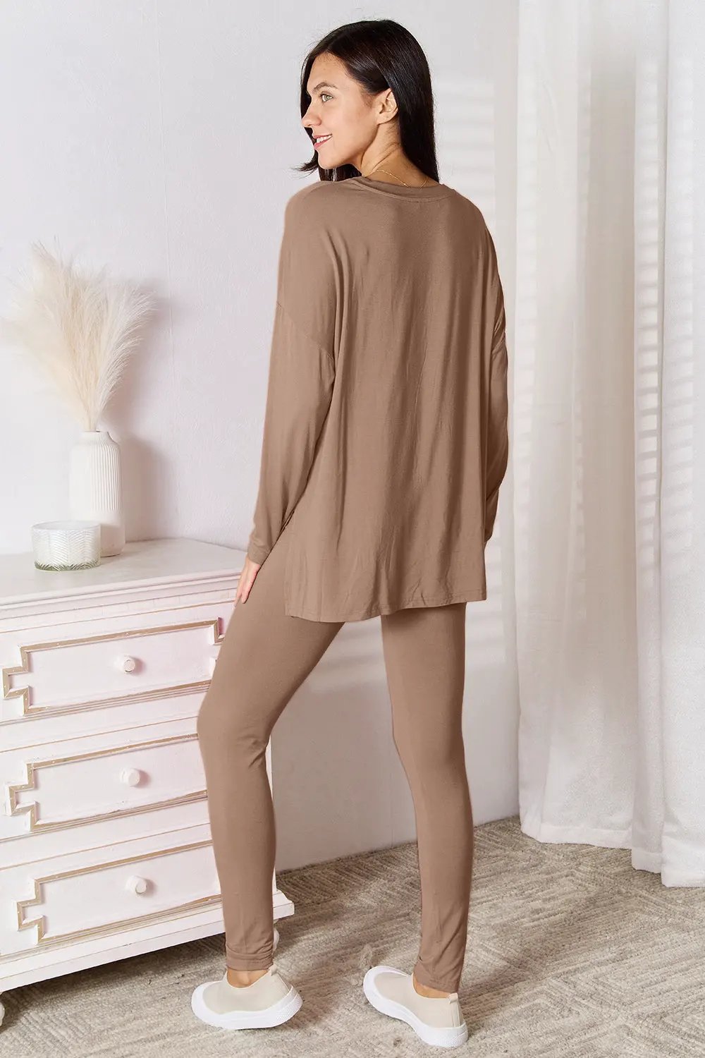 Basic Bae Full Size V-Neck Soft Rayon Long Sleeve Top and Pants Lounge Set by Basic Bae