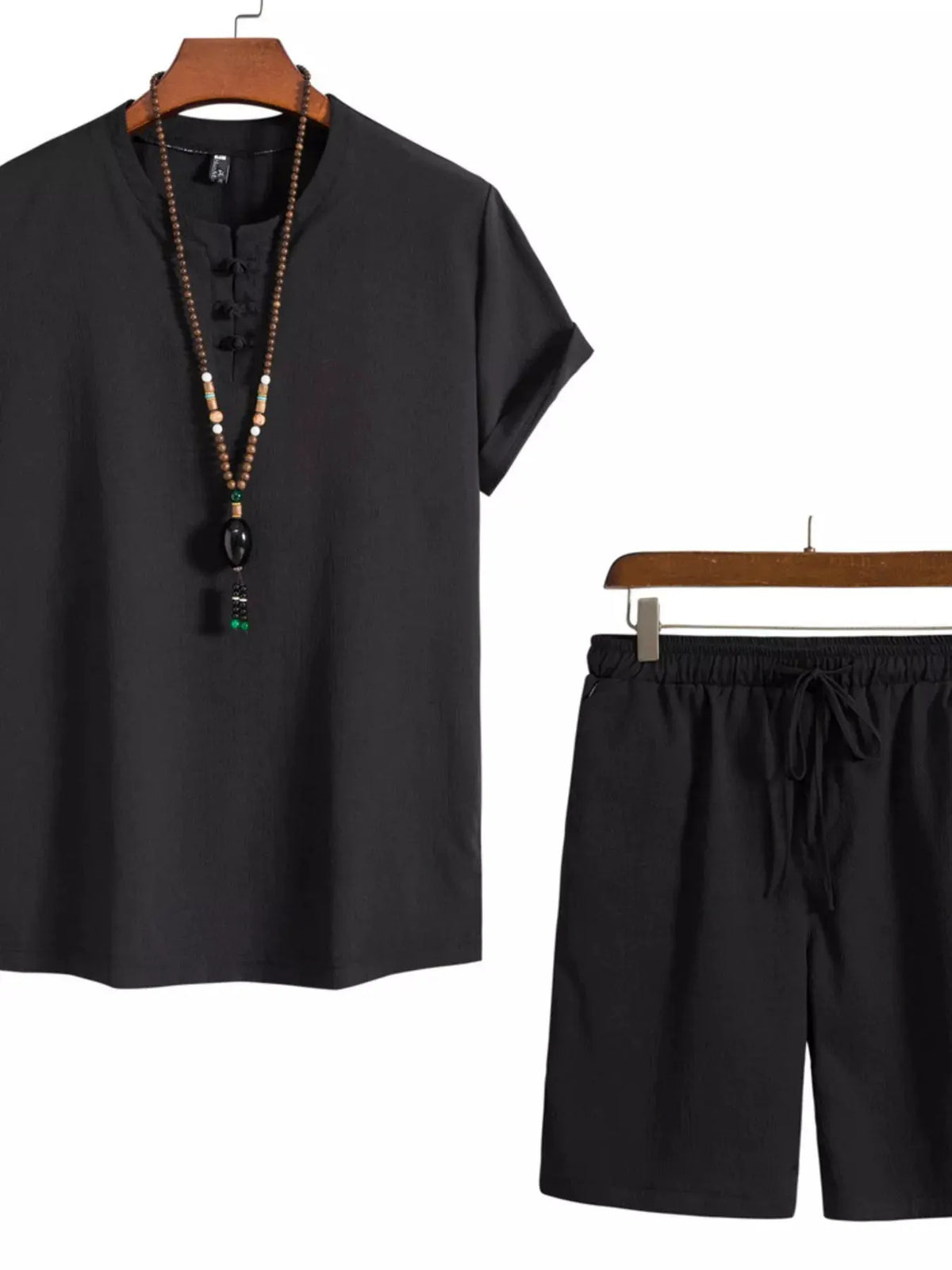 Men's Plus Size Mandarin Collar Short Sleeve Shirt and Shorts Set by Trendsi
