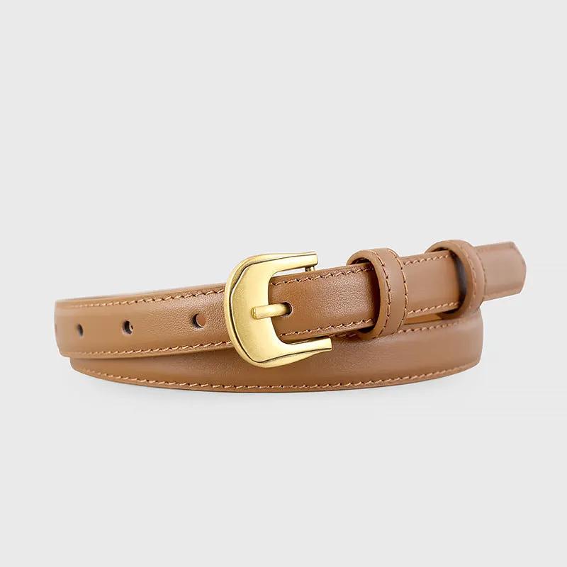 Leather Belt with Golden Buckle by Trendsi
