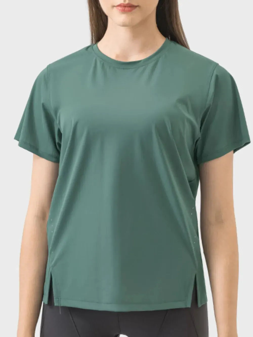 Millennia Slit Round Neck Short Sleeve Active T-Shirt by Millennia
