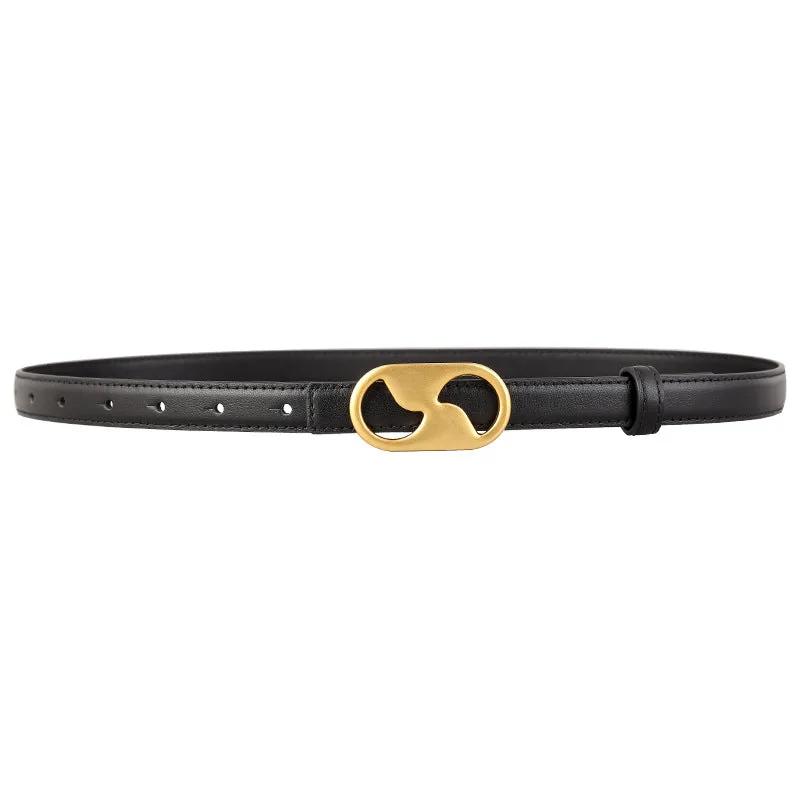 Leather Belt with Golden Buckle by Trendsi