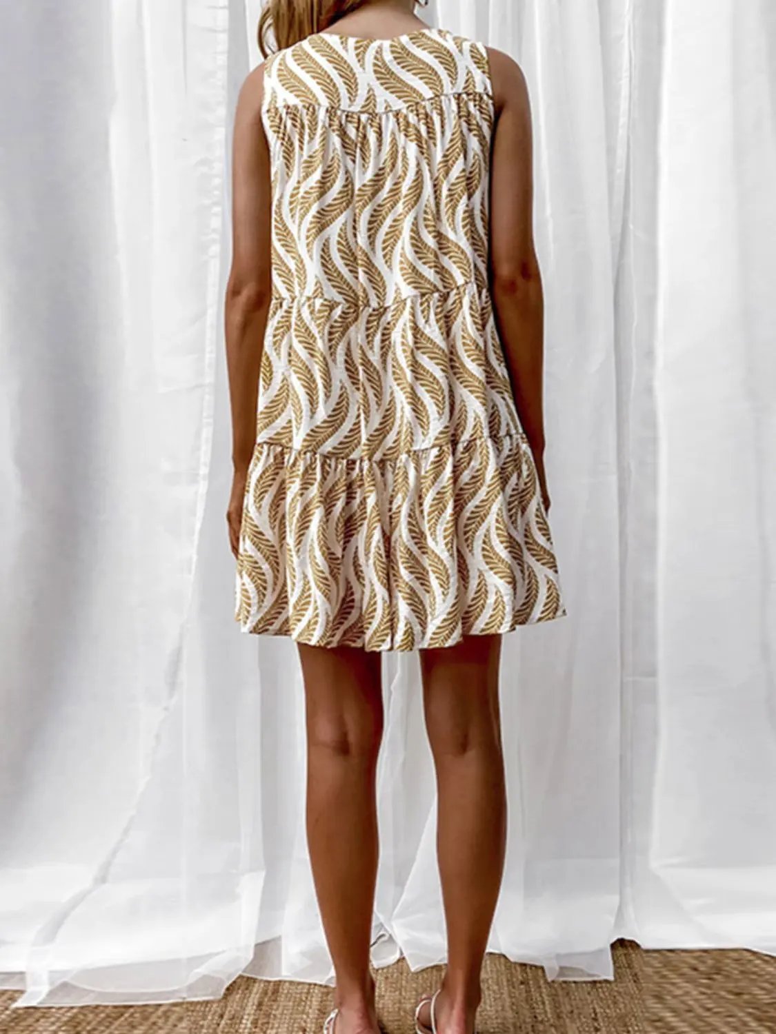 Printed V-Neck Sleeveless Mini Dress by Partner Label