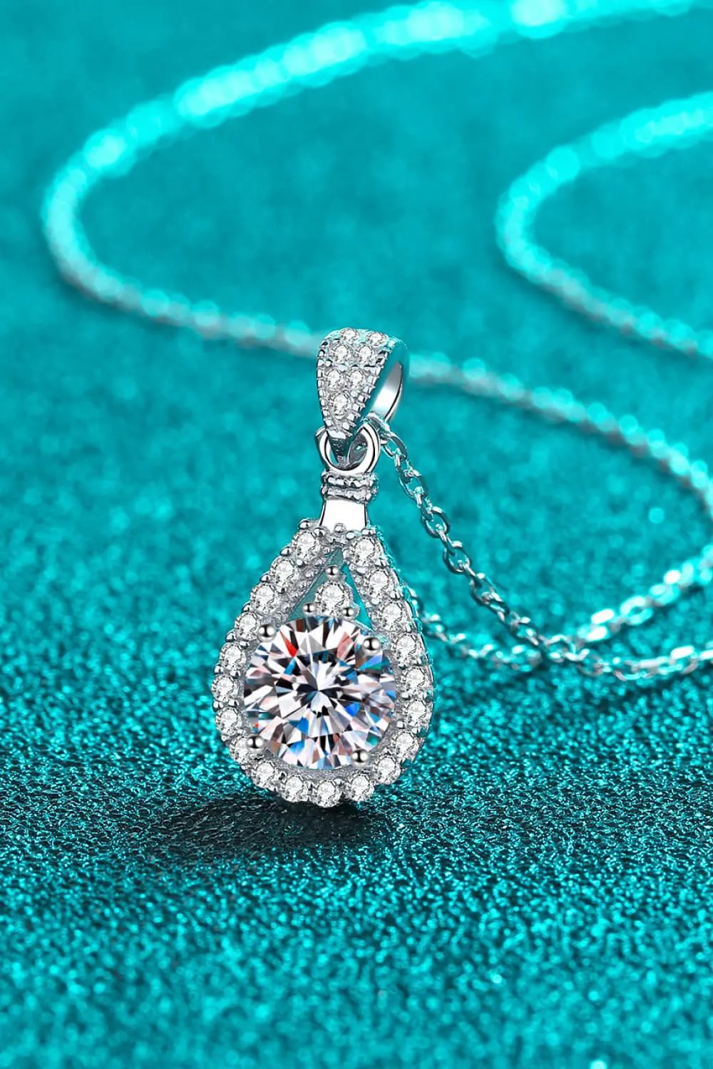 2 Carat Moissanite Teardrop Pendant 925 Sterling Silver Necklace by Partner Labels