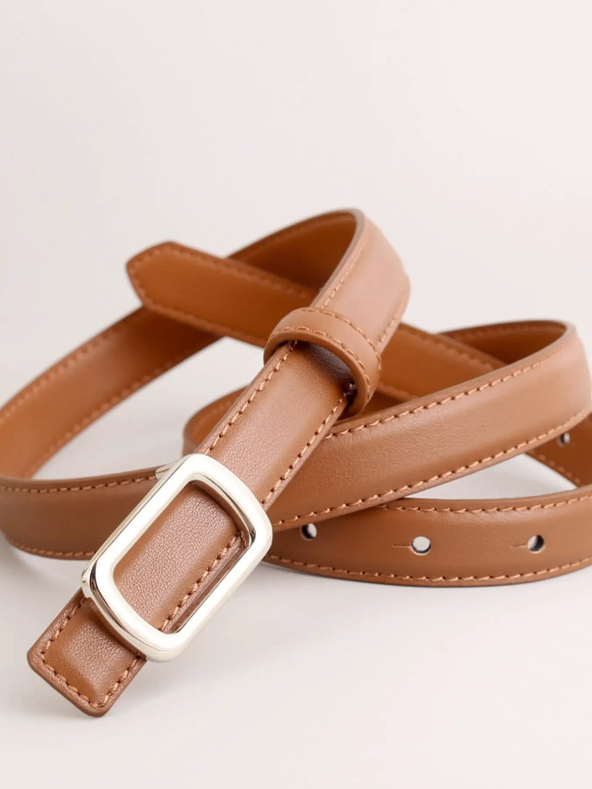 Leather Skinny Belt with Buckle by Trendsi