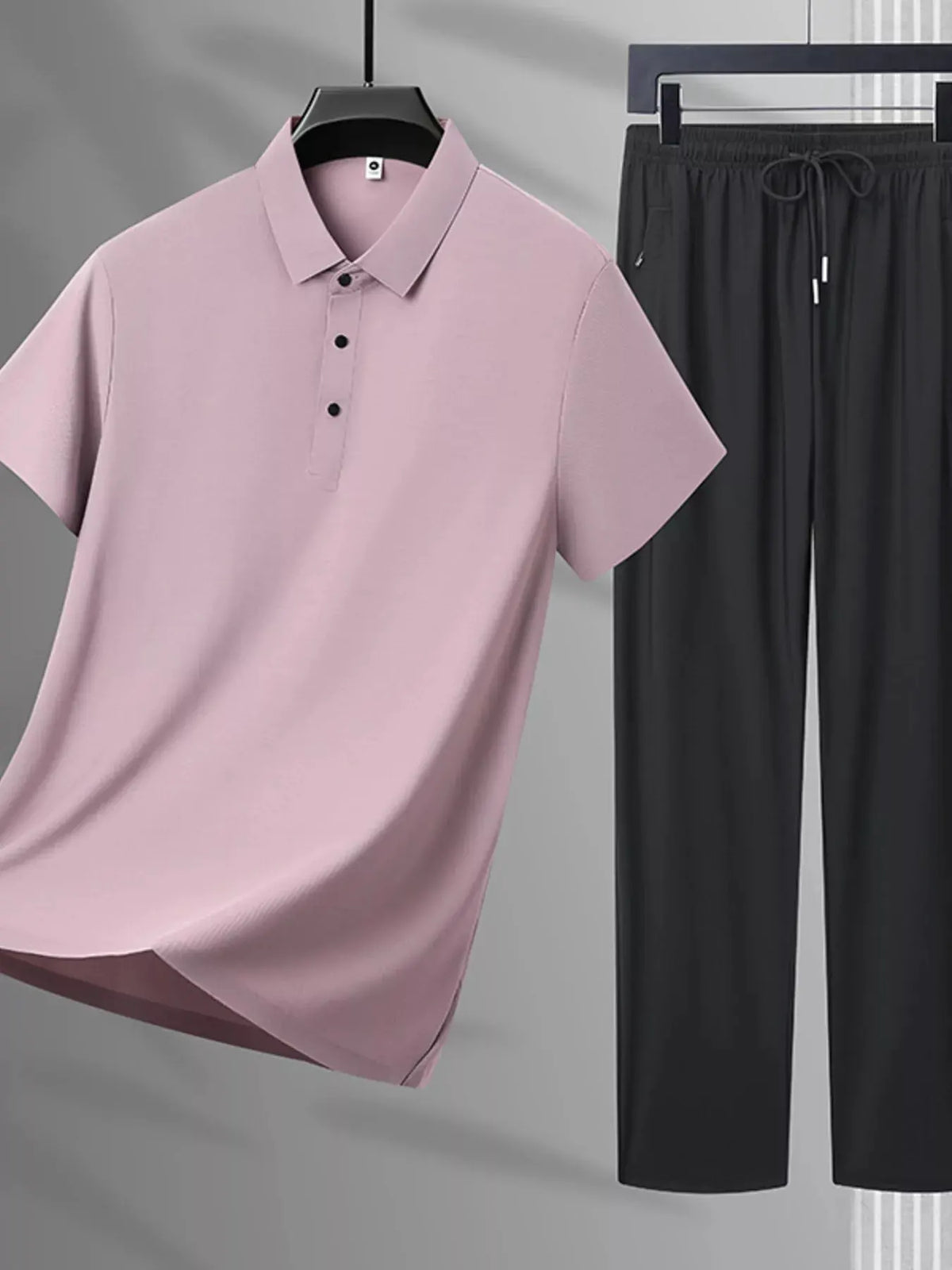 Men's Plus Size Button Detail Polo and Pants Set by POL